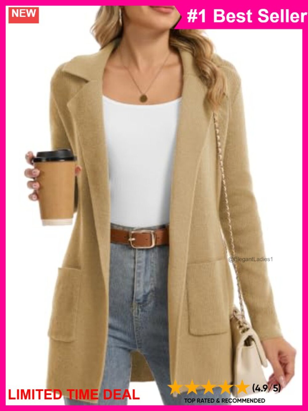 Long Sleeve Chunky Knit Open Front Cardigan Sweater with Pockets